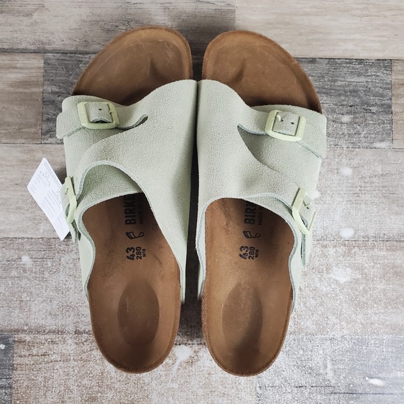 Birkenstock Zurich Mens Slide‎ Sandals Sz 10 Faded Lime Suede Leather Buckles main image 12